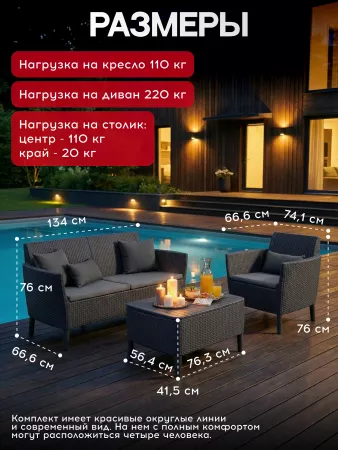 Комплект мебели Салемо сет (Salemo set) графит