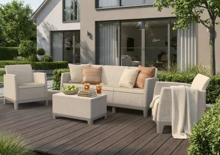 Комплект мебели Сканди Форма (Scandi Forma set with 3 seater sofa and storage box jute table Pebble Grey & Soft beige) бежевый